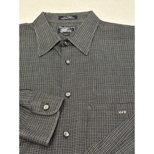 Burberry Mens L‎ Blue Black Plaid Long Sleeve Button Down Shirt Cotton Monogram